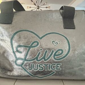 Justice Girls  Silver Duffle/Gym/Carry Bag Zip Closure Shoulder Strap